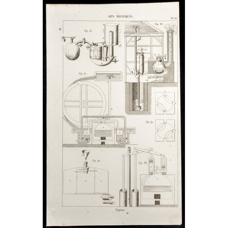 Gravure de 1852 - Plan de machine à vapeur - Arts mécaniques - 1