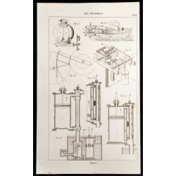 Gravure de 1852 - Bateau - Machine à vapeur - Arts mécaniques - 1