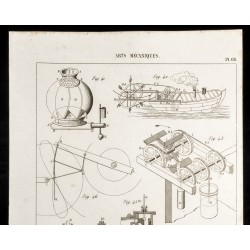 Gravure de 1852 - Bateau - Machine à vapeur - Arts mécaniques - 2