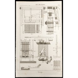 Gravure de 1852 - Métier à tisser - Arts mécaniques - 1