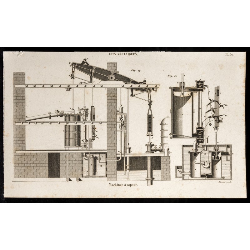 Gravure de 1852 - Plan d'une machine à vapeur - Arts mécaniques - 1