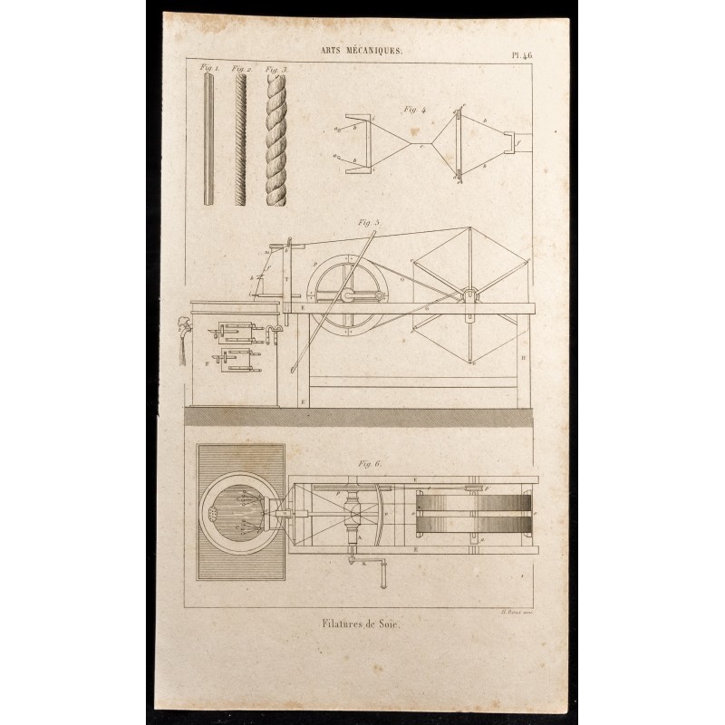Gravure de 1852 - Filatures de Soie - Arts mécaniques - 1