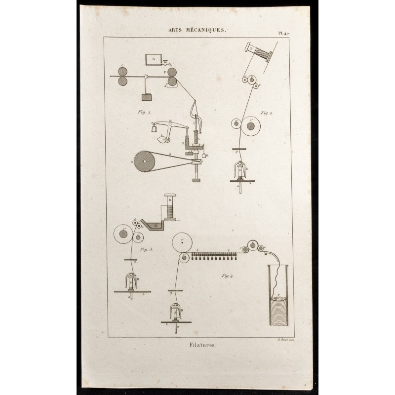 Gravure de 1852 - Filature - Arts mécaniques - 1