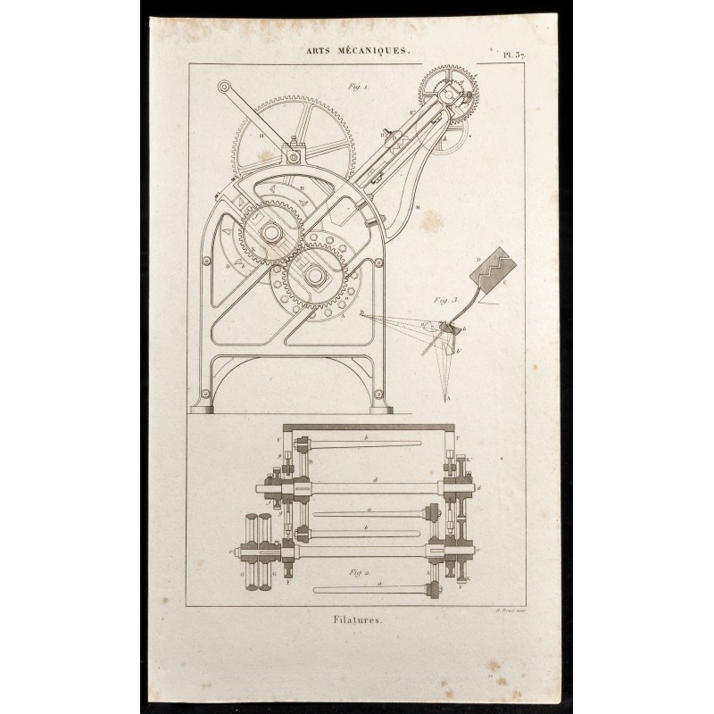 Gravure de 1852 - Filatures - Mécanismes - Arts mécaniques - 1