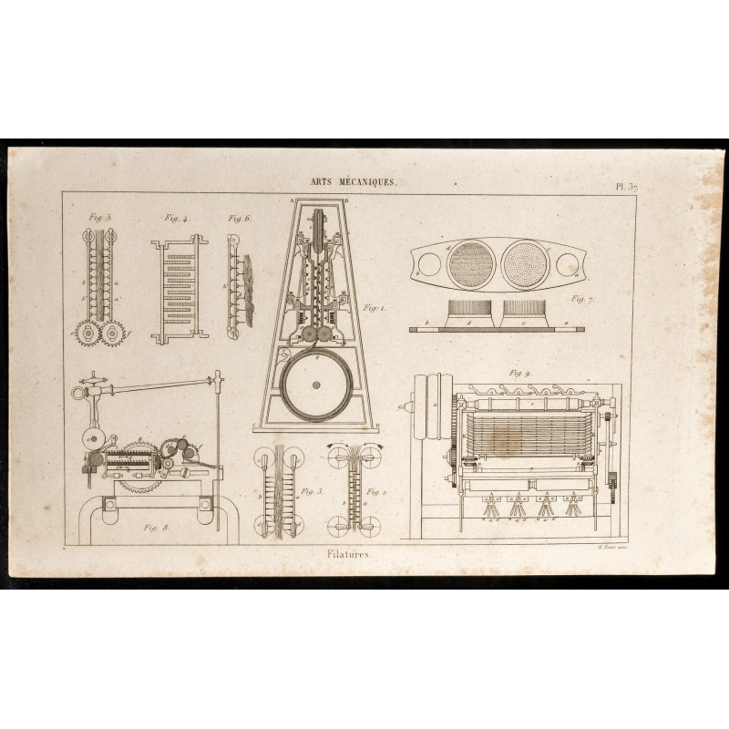 Gravure de 1852 - Filatures - Outils - Arts mécaniques - 1