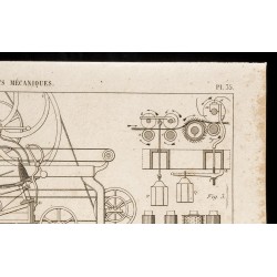 Gravure de 1852 - Coupe d'une machine à filatures - Arts mécaniques - 3