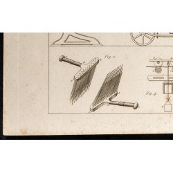 Gravure de 1852 - Coupe d'une machine à filatures - Arts mécaniques - 4
