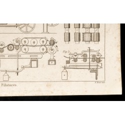 Gravure de 1852 - Coupe d'une machine à filatures - Arts mécaniques - 5