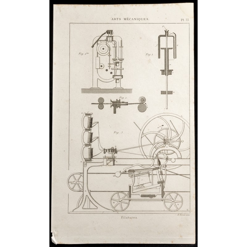 Gravure de 1852 - Industrie de la filature - Arts mécaniques - 1