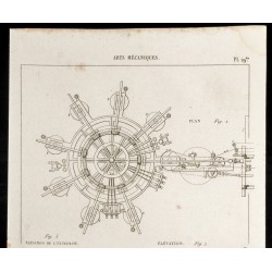 Gravure de 1852 - Presse circulaire ou verticale - Arts mécaniques - 2