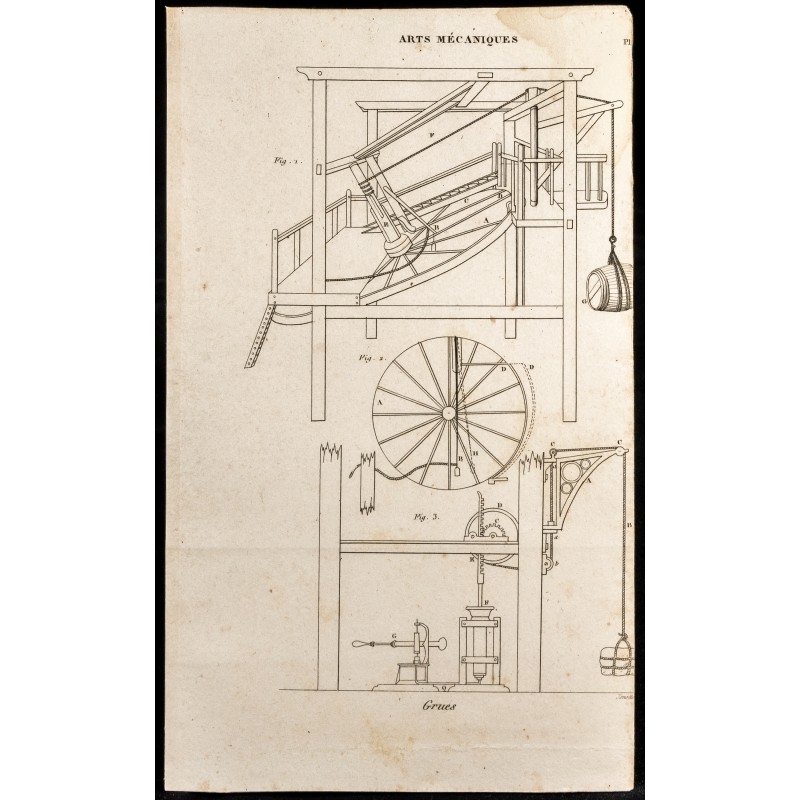 Gravure de 1852 - Grues - Arts mécaniques - 1