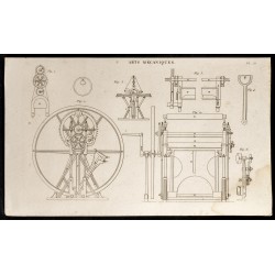 Gravure de 1852 - Engrenages - Plans - Arts mécaniques - 1