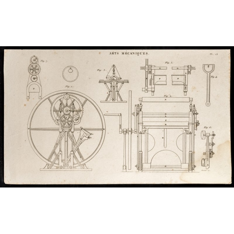 Gravure de 1852 - Engrenages - Plans - Arts mécaniques - 1