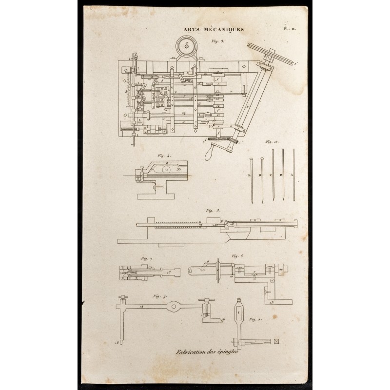 Gravure de 1852 - Fabrication des épingles - Arts mécaniques - 1