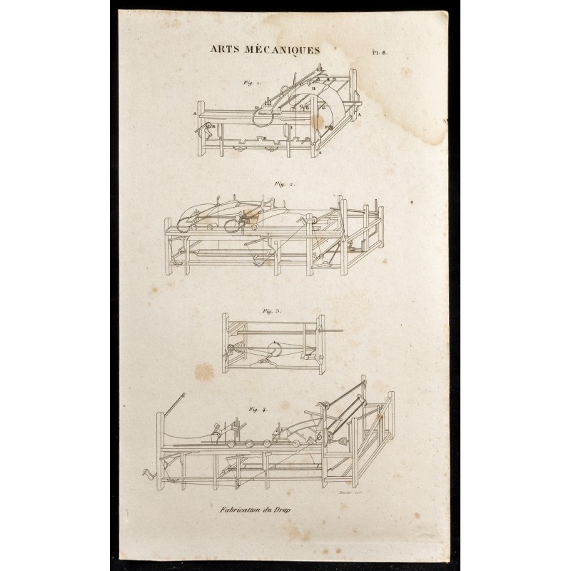Gravure de 1852 - Fabrication du Drap - Arts mécaniques - 1