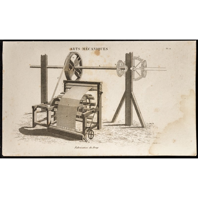 Gravure de 1852 - Vue de la fabrication du Drap - Arts mécaniques - 1