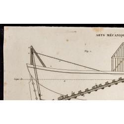 Gravure de 1852 - Machine à draguer - Bateau drague - Arts mécaniques - 2