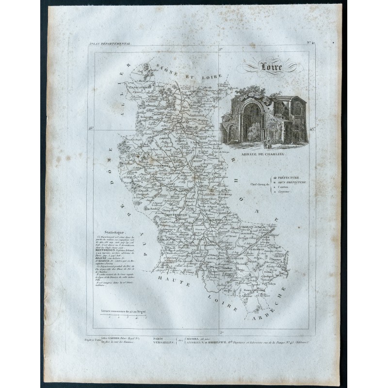 Gravure de 1830 - Carte ancienne de la Loire - 1