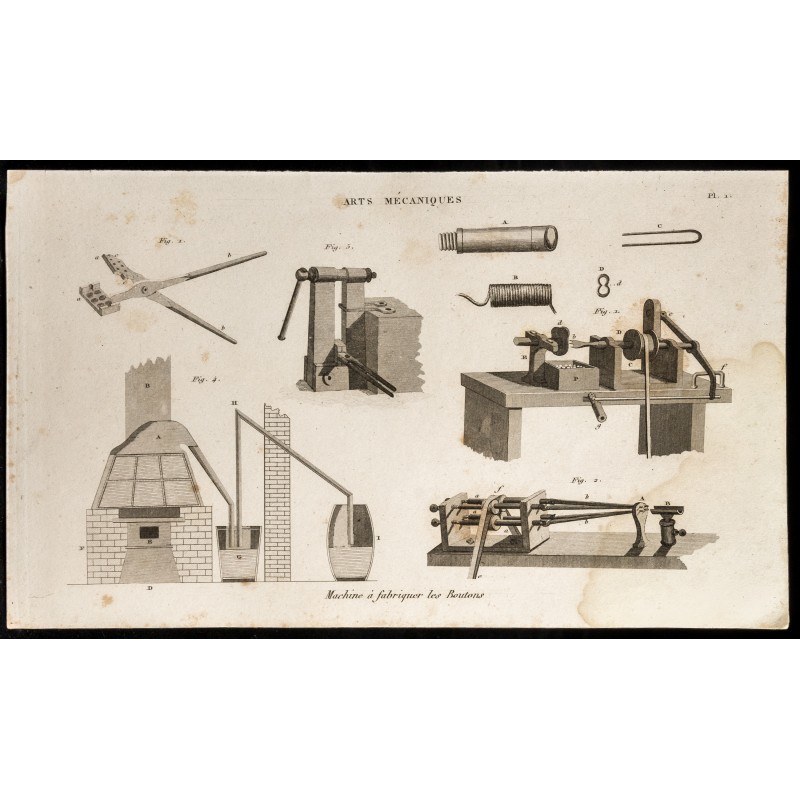 Gravure de 1852 - Machine à fabriquer les boutons - Arts mécaniques - 1