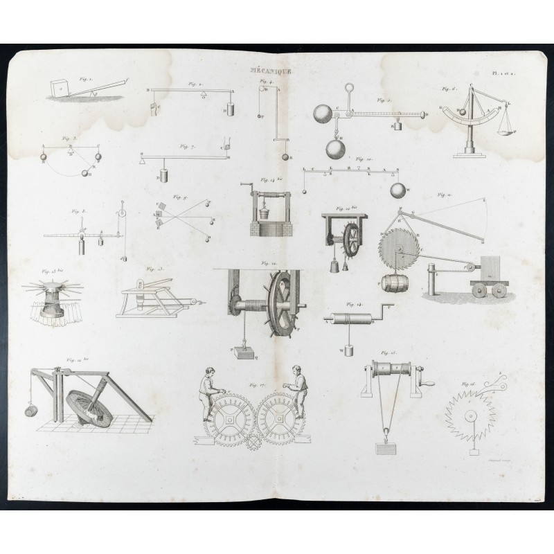 Gravure de 1852 - Industrie - Engrenages - Roues - Mécanique - 1