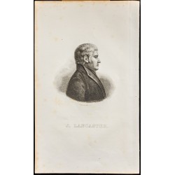 Gravure de 1835 - Portrait de Joseph Lancaster - 1