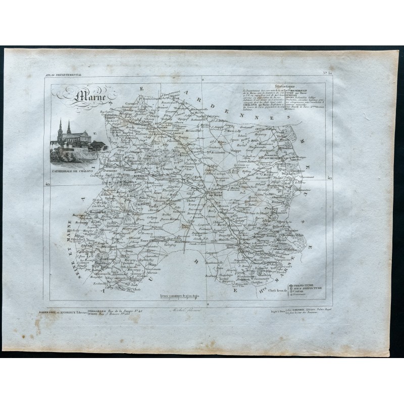 Gravure de 1830 - Carte ancienne de la Marne - 1
