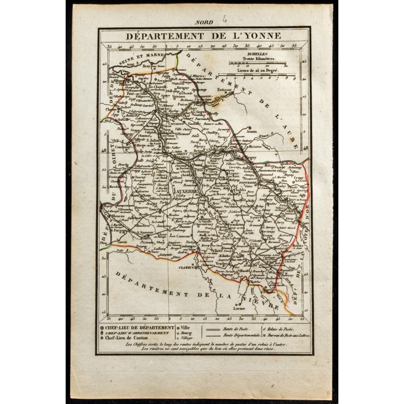 Gravure de 1823 - Carte du département de l'Yonne - 1