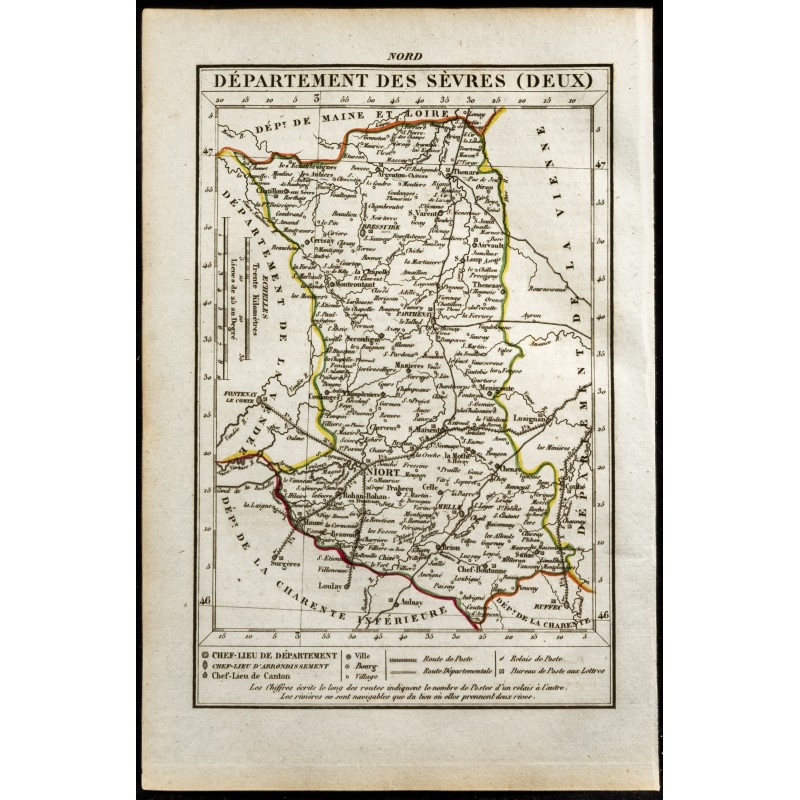Gravure de 1823 - Carte du département des Deux Sèvres - 1