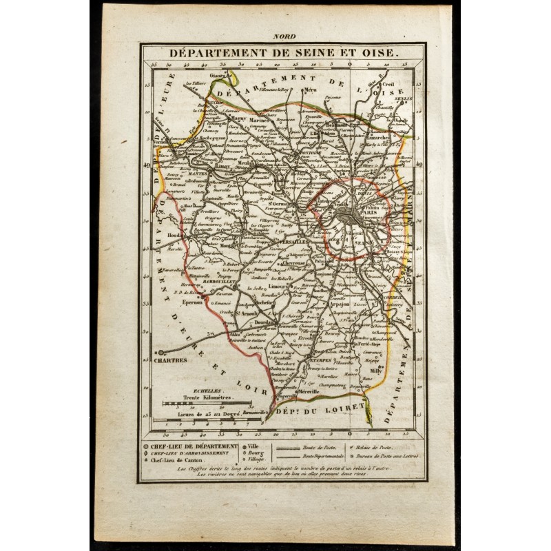 Gravure de 1823 - Carte du département de Seine et Oise - 1