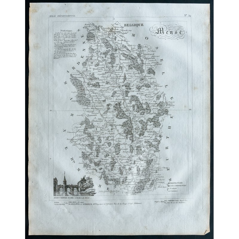 Gravure de 1830 - Carte ancienne de la Meuse - 1