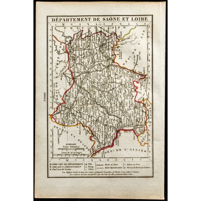 Gravure de 1823 - Carte du département de la Saône et Loire - 1