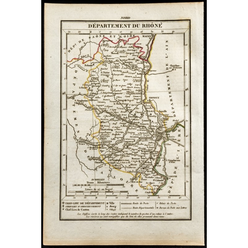 Gravure de 1823 - Carte du département du Rhône - 1