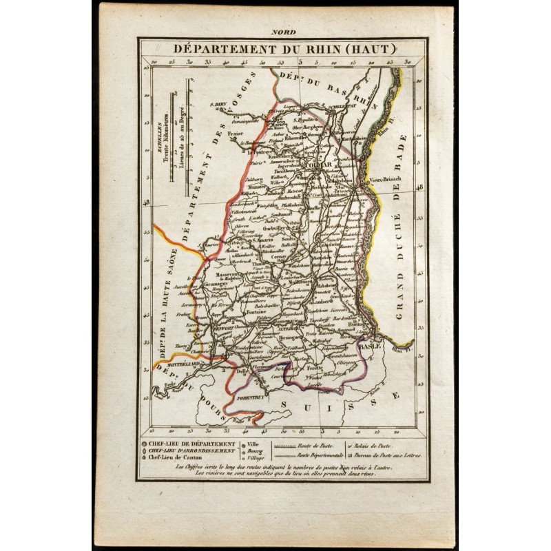Gravure de 1823 - Carte du département du Haut Rhin - 1