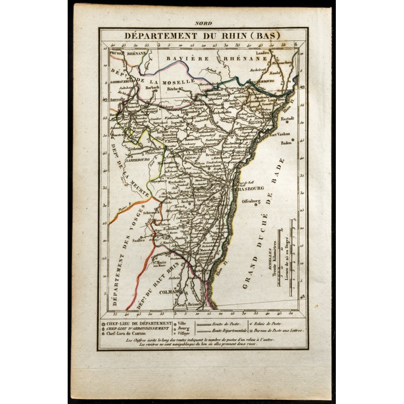 Gravure de 1823 - Carte du département du Bas Rhin - 1