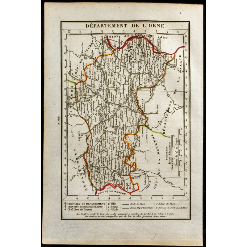 Gravure de 1823 - Carte de l'Orne - Département - 1