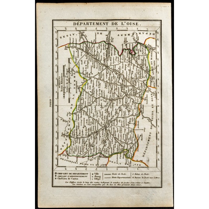 Gravure de 1823 - Carte de L'Oise - Département - 1