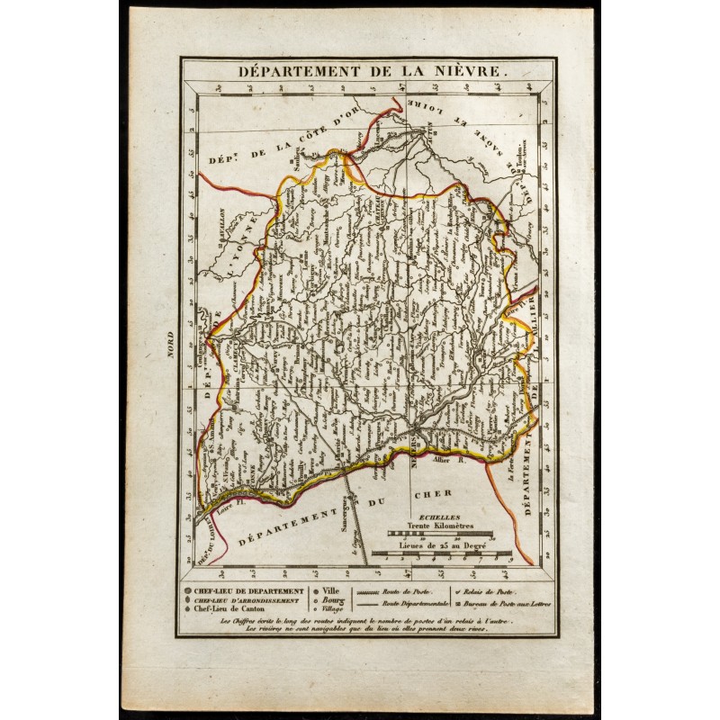 Gravure de 1823 - Carte de la Nièvre - Département - 1