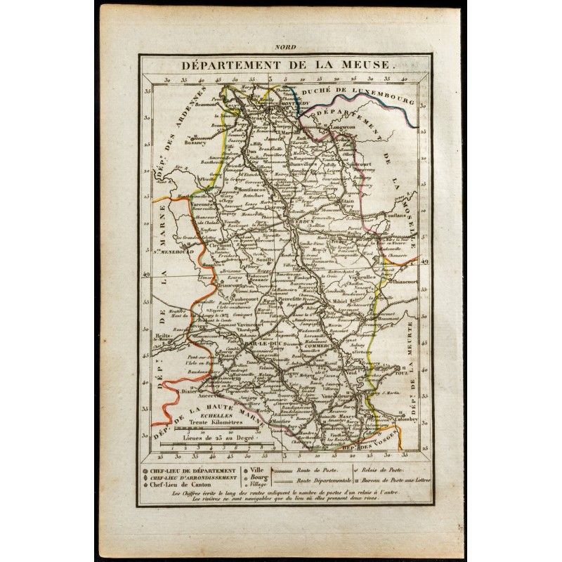 Gravure de 1823 - Carte de la Meuse - Département - 1