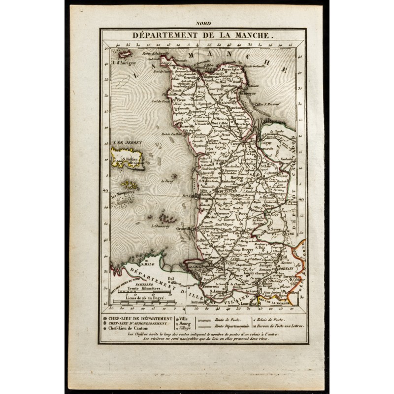 Gravure de 1823 - Carte de la Manche - Département - 1