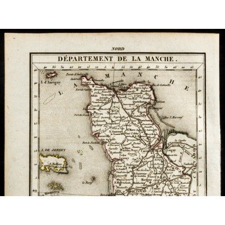 Carte Géographique Ancienne De La Manche - Gravure 1877 - Décoration Vintage