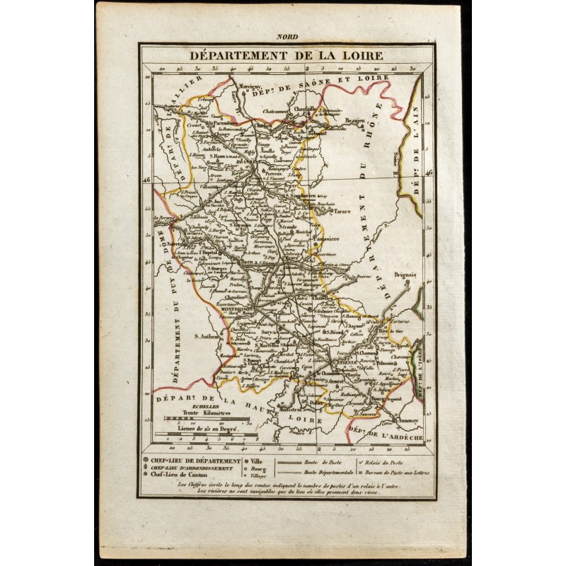 Gravure de 1823 - Carte de la Loire - Département - 1