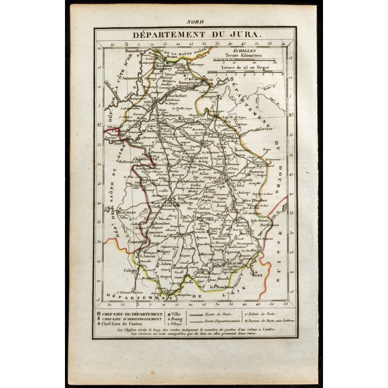 Gravure de 1823 - Carte du Jura - Département - 1