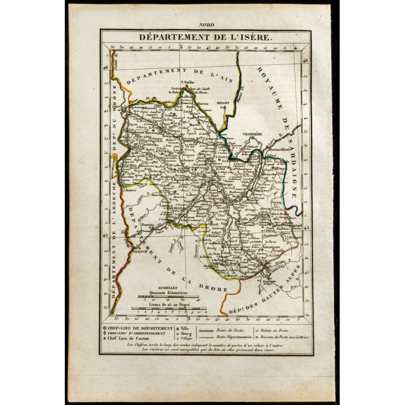 Gravure de 1823 - Carte de l'Isère - Département - 1
