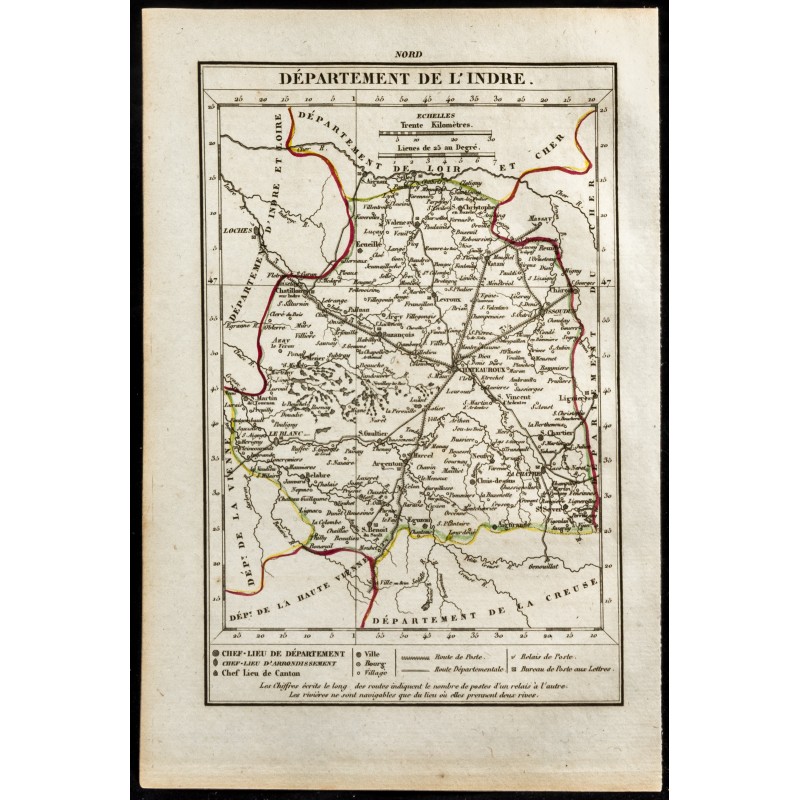 Gravure de 1823 - Carte de l'Indre - Département - 1