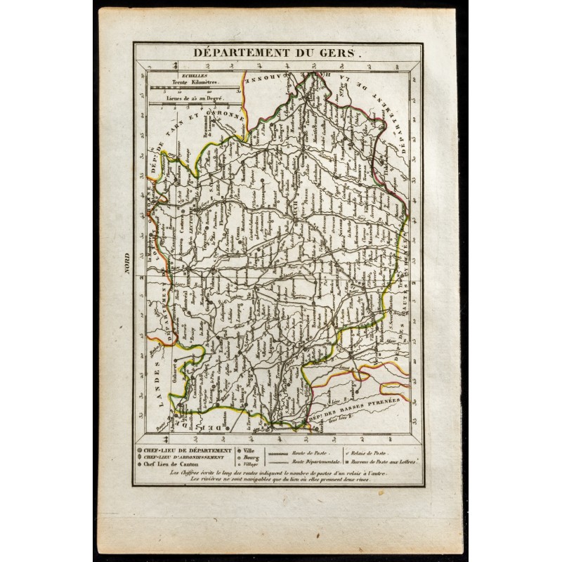 Gravure de 1823 - Carte du Gers - Département / Auch - 1