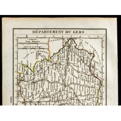 Gravure de 1823 - Carte du Gers - Département / Auch - 2