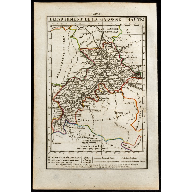 Gravure de 1823 - Carte de la Haute Garonne - Département - 1