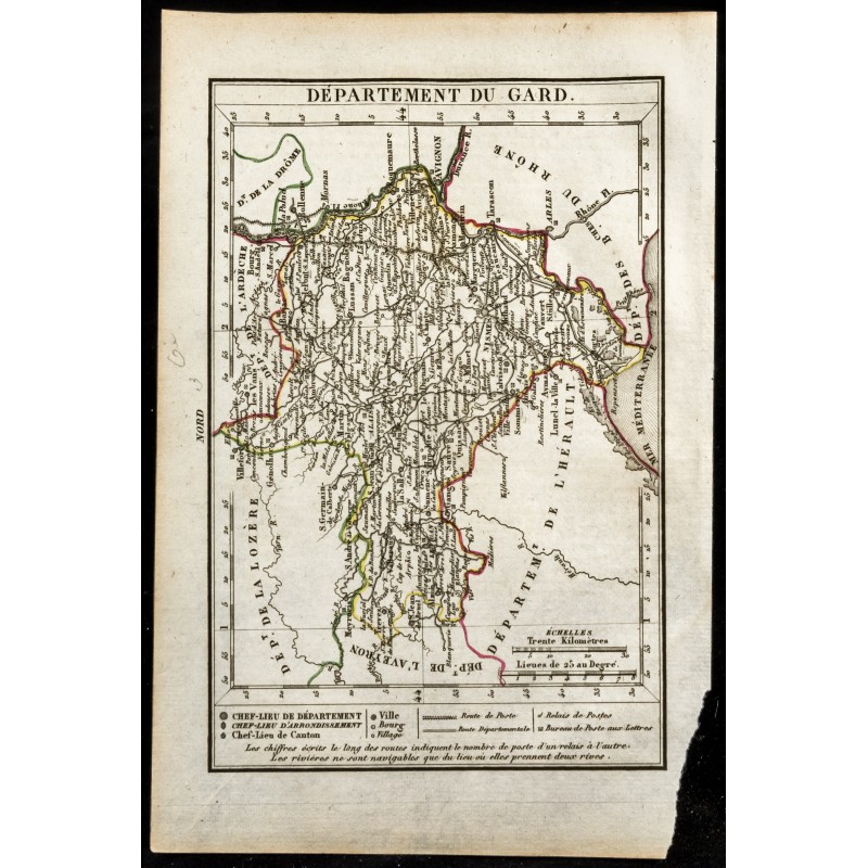 Gravure de 1823 - Carte du Gard - Département - 1