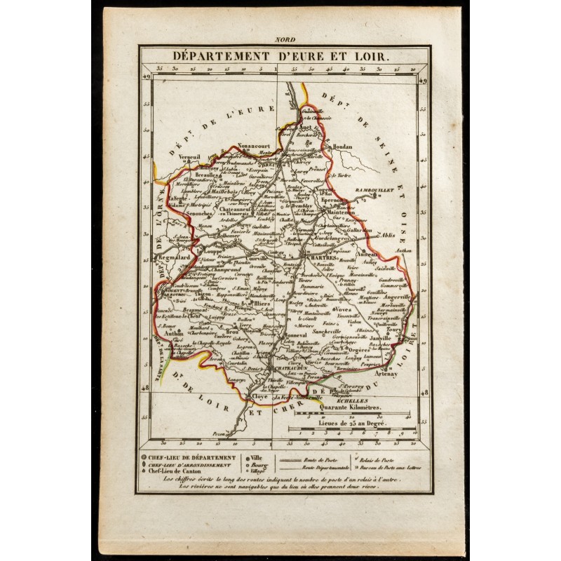 Gravure de 1823 - Carte d'Eure et Loir - Département - 1