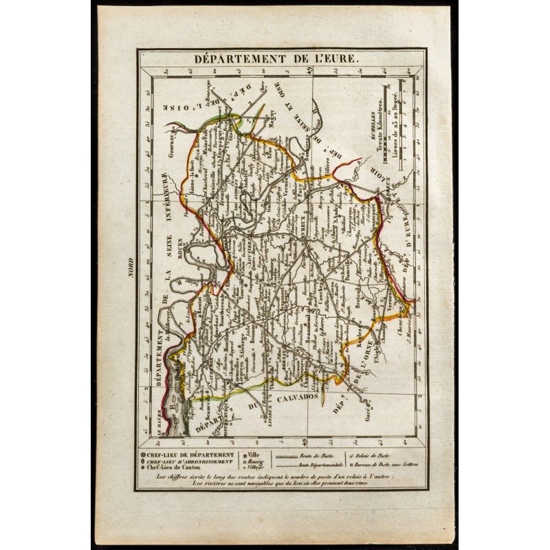 Gravure de 1823 - Carte de l'Eure - Département - 1